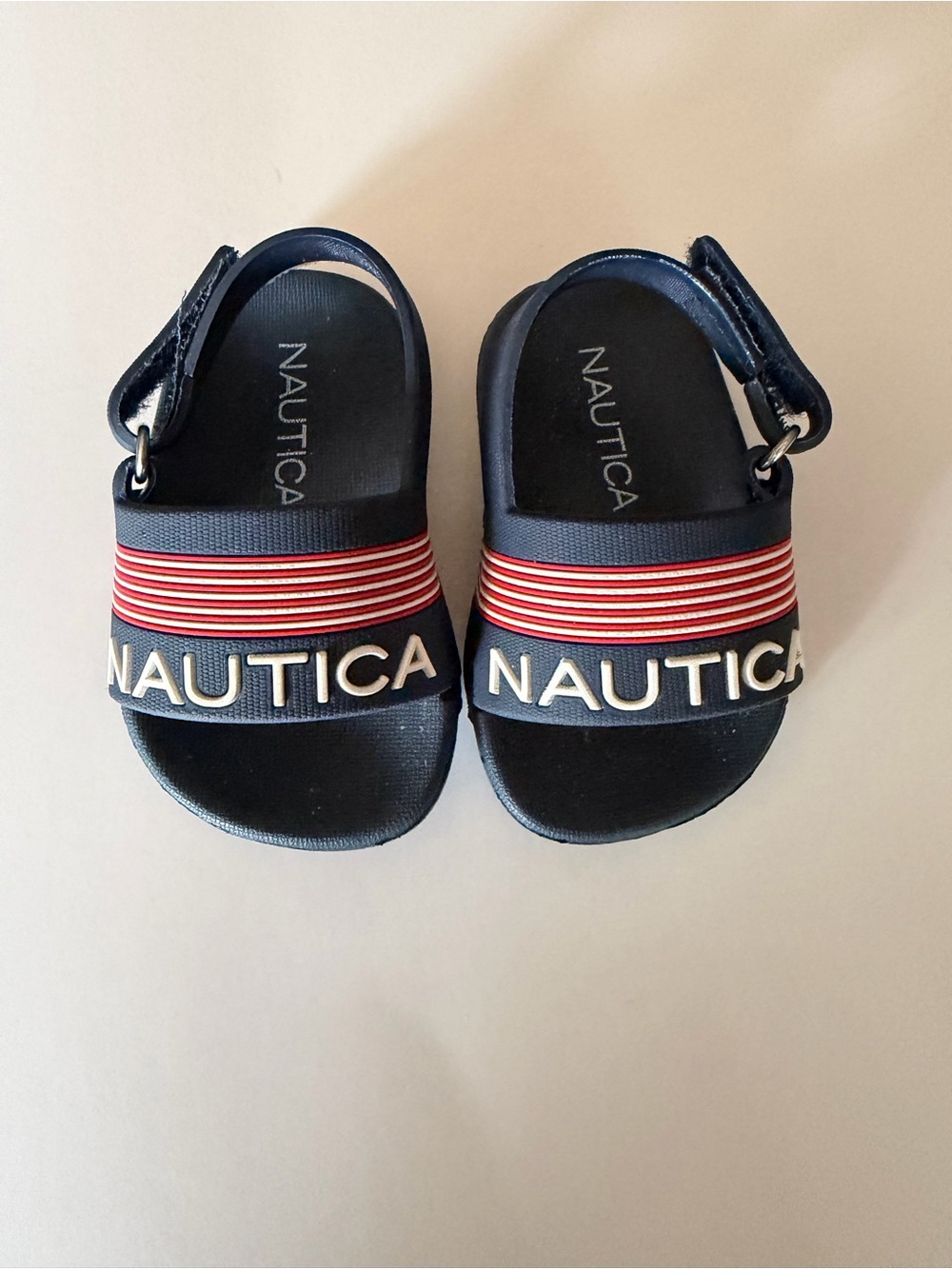 Nautica Navy and Red Kids Slide Sandals with Logo Strap